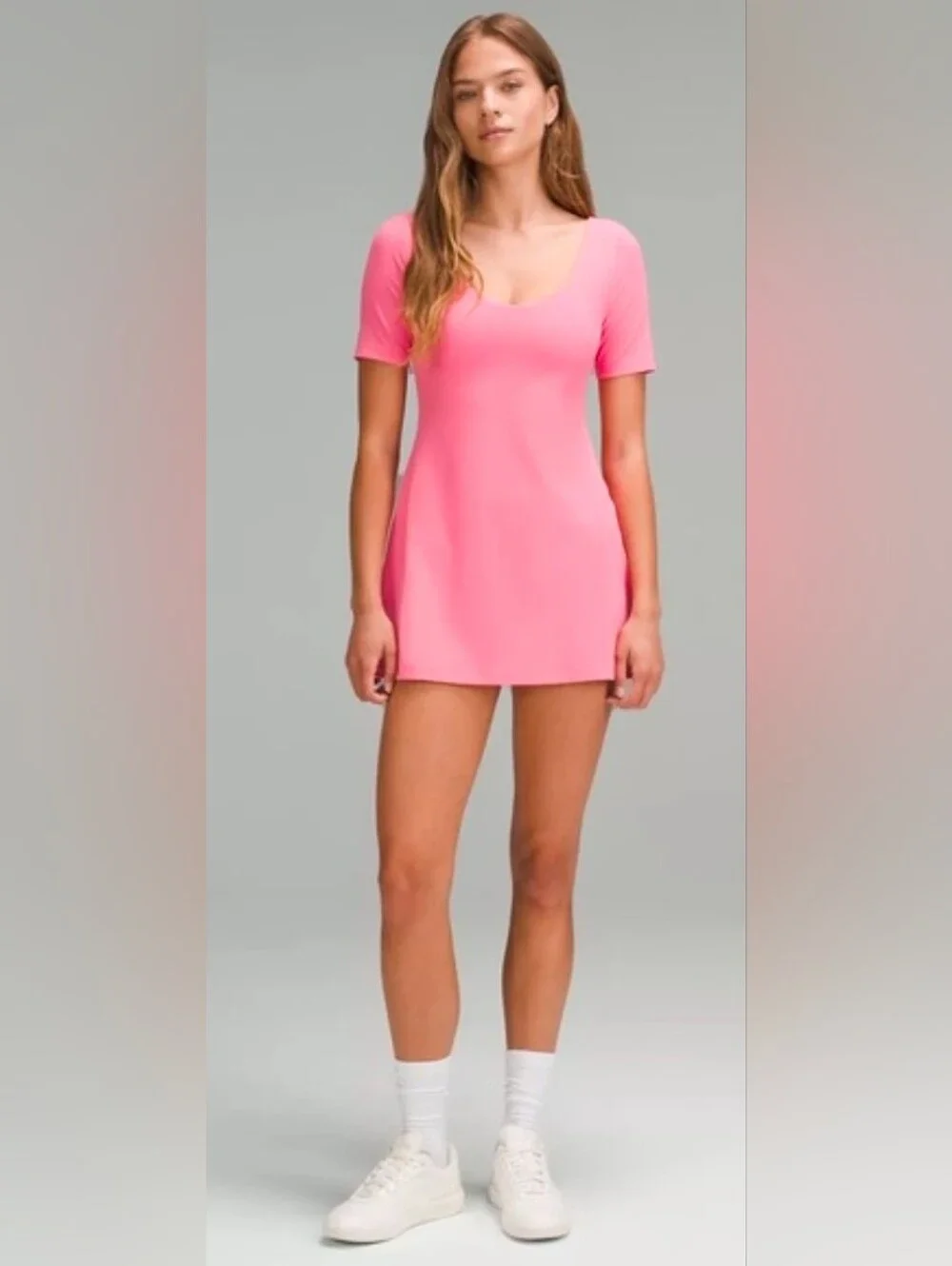 Lululemon Align Short Sleeve Dress Sonic Pink Built In Shorts Size 8 NWT - Picture 2 of 9